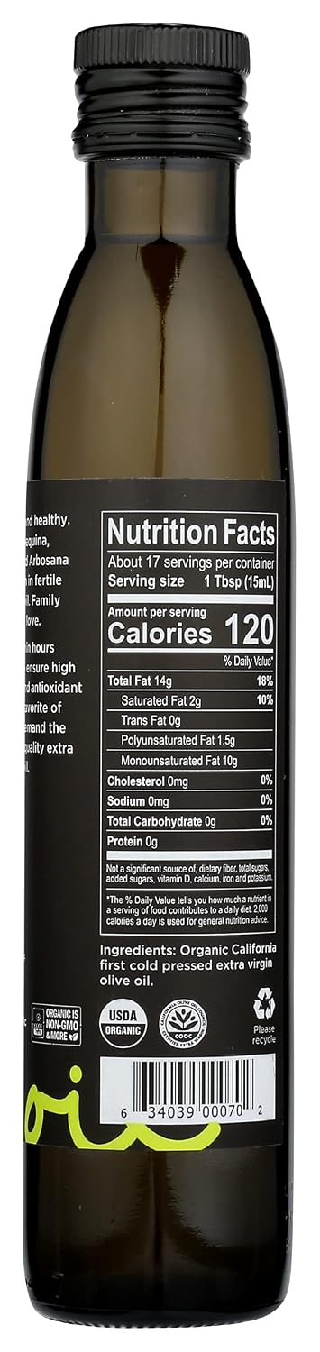 O Olive California Organic Extra Virgin Olive Oil Glass Bottle 8.5 Fl Oz