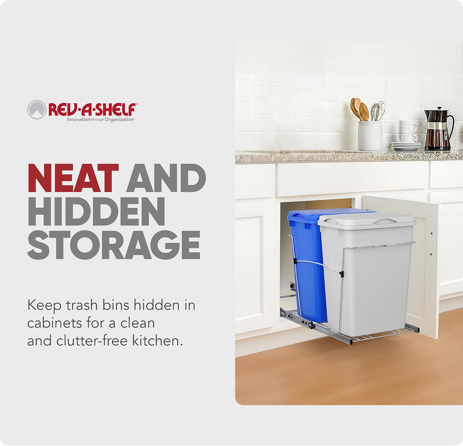 Rev-A-Shelf Double Pullout Garbage Trash Cans for Kitchen Cabinets, 35 Qt