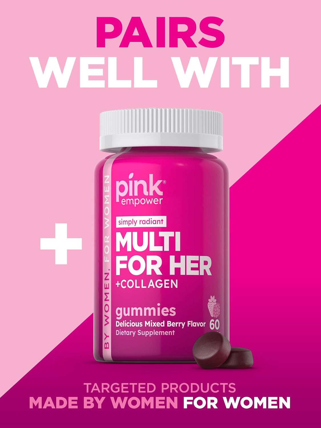 PINK Hair Skin Nails Gummies | Plus 2,500 mcg of Biotin | 60 Count