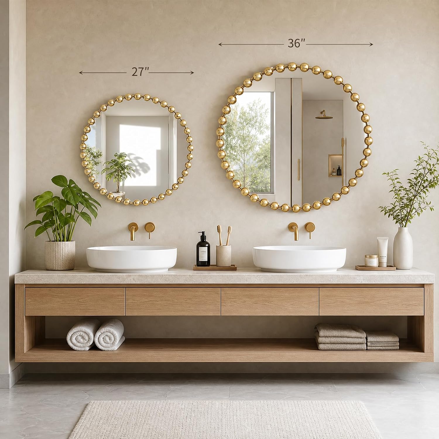 Madison Park Round Mirror, Metal Frame Circle Mirror 27 inch, Wall Art Decor Mounted Hanging for Entryway, Bathroom, hallway, Living Room, Vanity