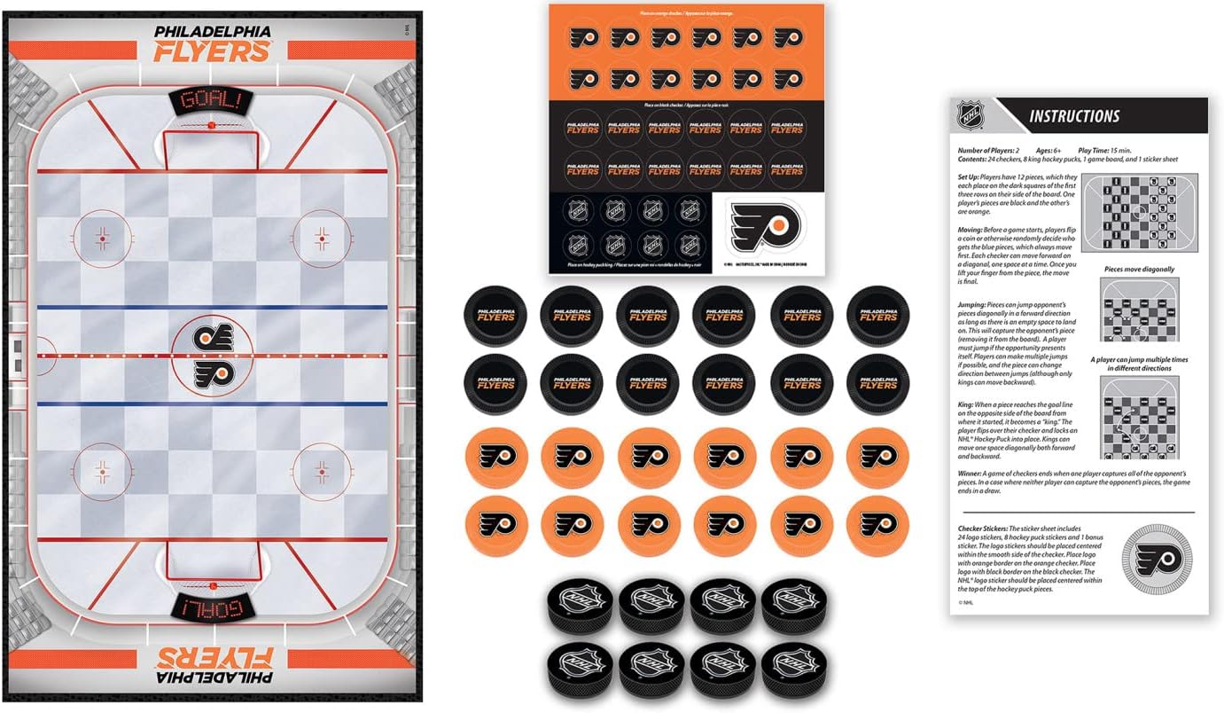 MasterPieces Officially licensed NHL League-NHL Checkers Board Game for Families and Kids ages 6 and Up