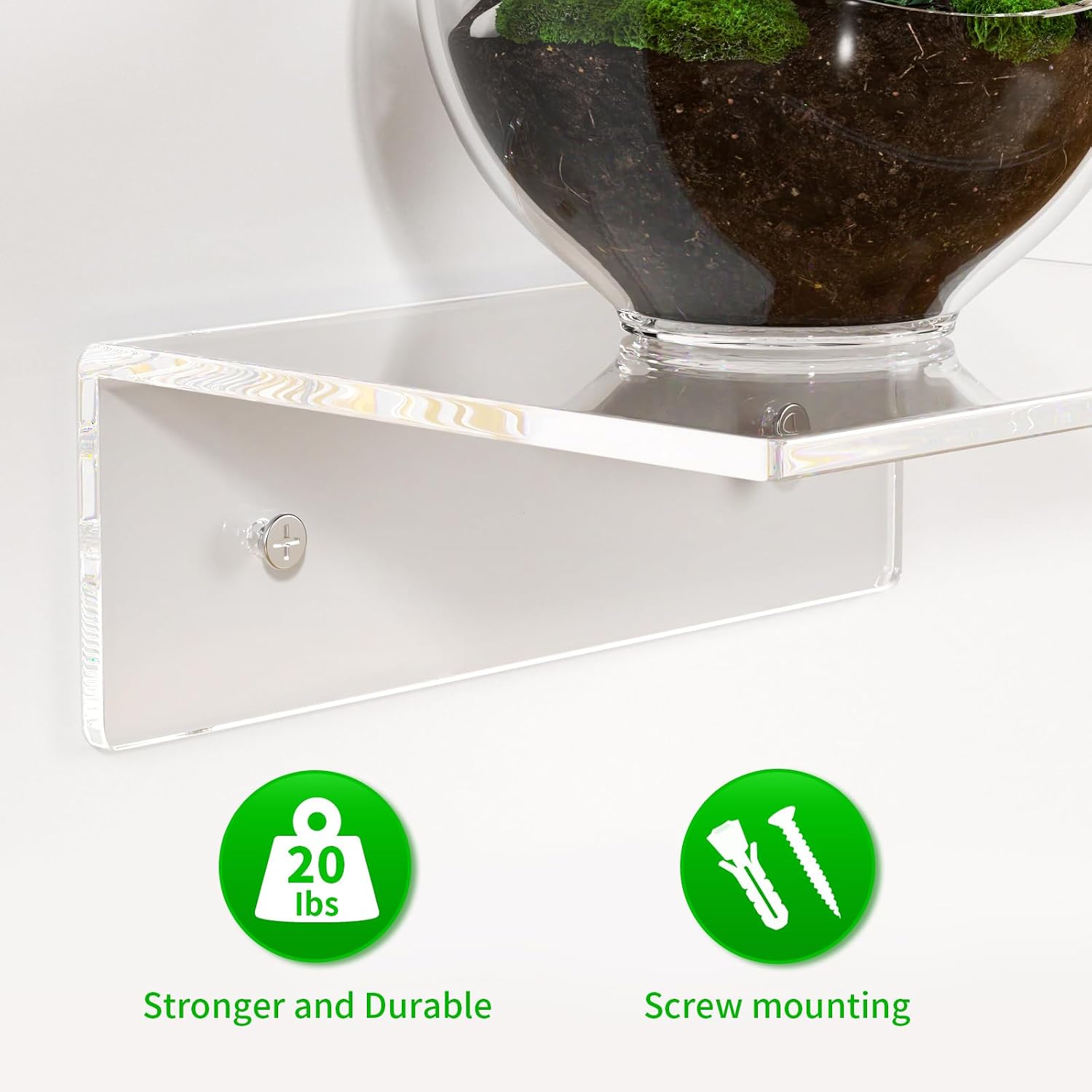 FEMELI 2 PCS 12" Acrylic Floating Shelves, Clear Shelf for Wall Display