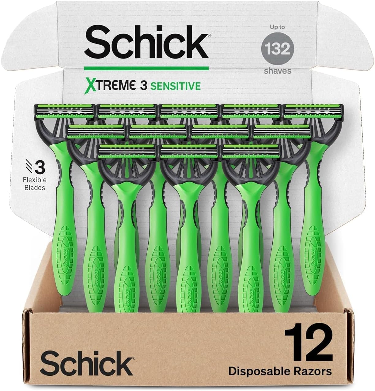 Schick Xtreme 3 Sensitive 3-Blade Disposable Razors for Men, 12 ct