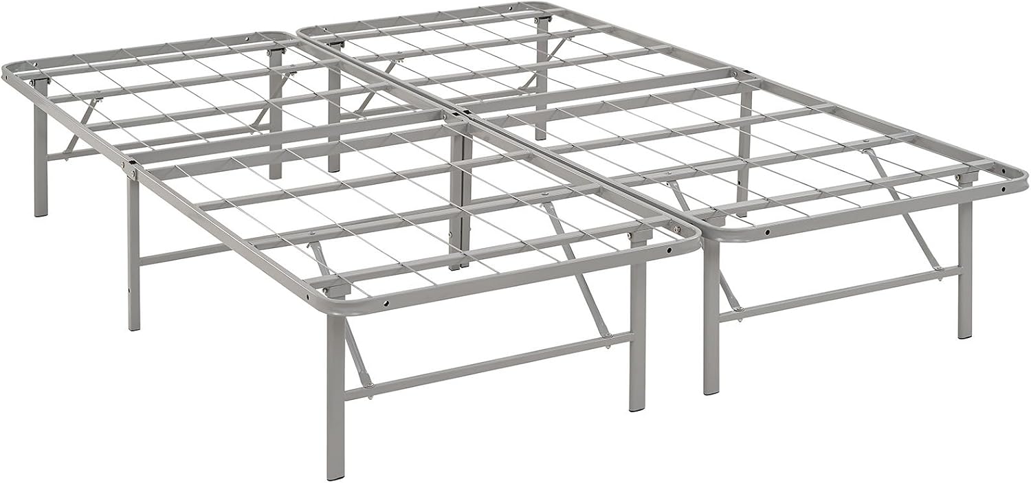 Modway Horizon Queen Bed Frame In Gray - Replaces Box Spring - Folding Metal Mattress Bed Frame