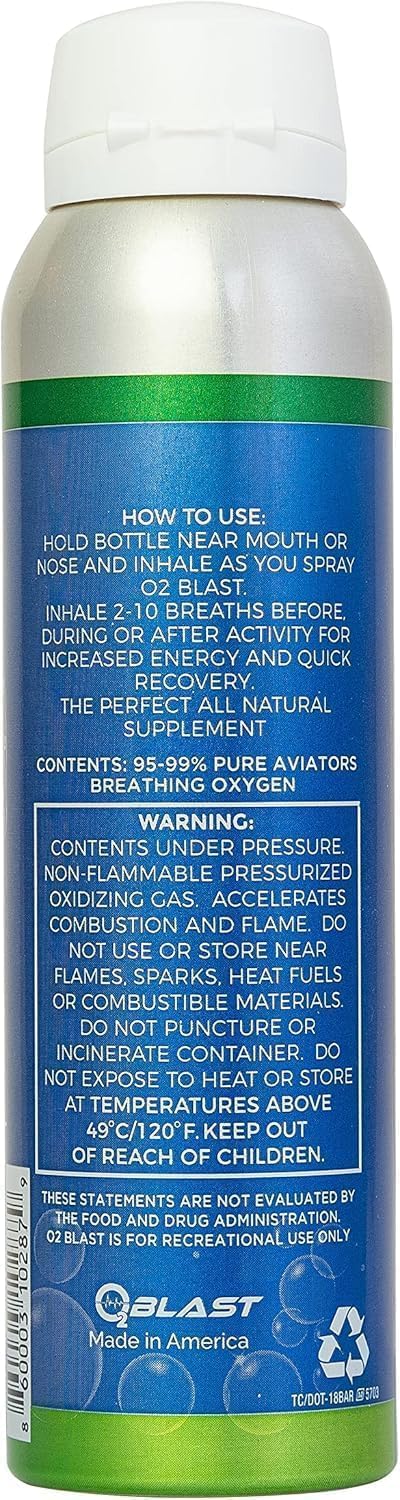 O2 Blast - 4L Portable Oxygen Can with Flip-Top Cap, Compact Design, 6-Pack