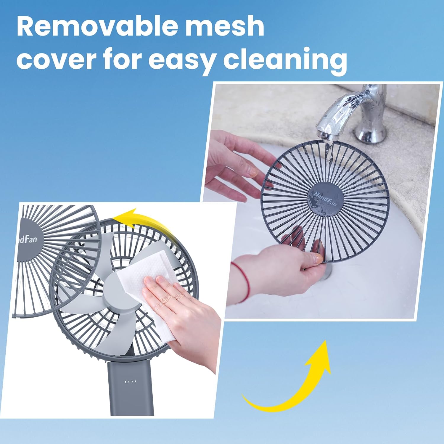 HandFan Quiet 6 Inch Handheld Fan [34H Max Cooling Time], 6 Speed Rechargeable Personal fan and Desktop with Base