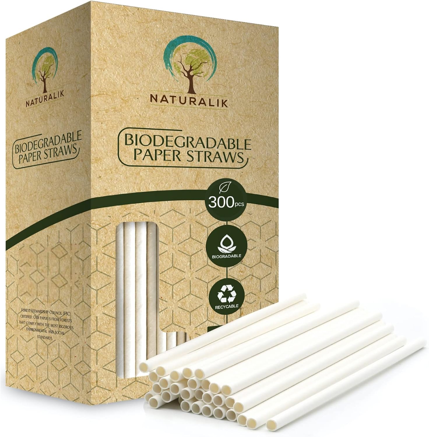 300/1000-Pack Extra Durable White Paper Straws Biodegradable- Premium Eco-Friendly Paper Straws Bulk- Drinking Straws for Juices