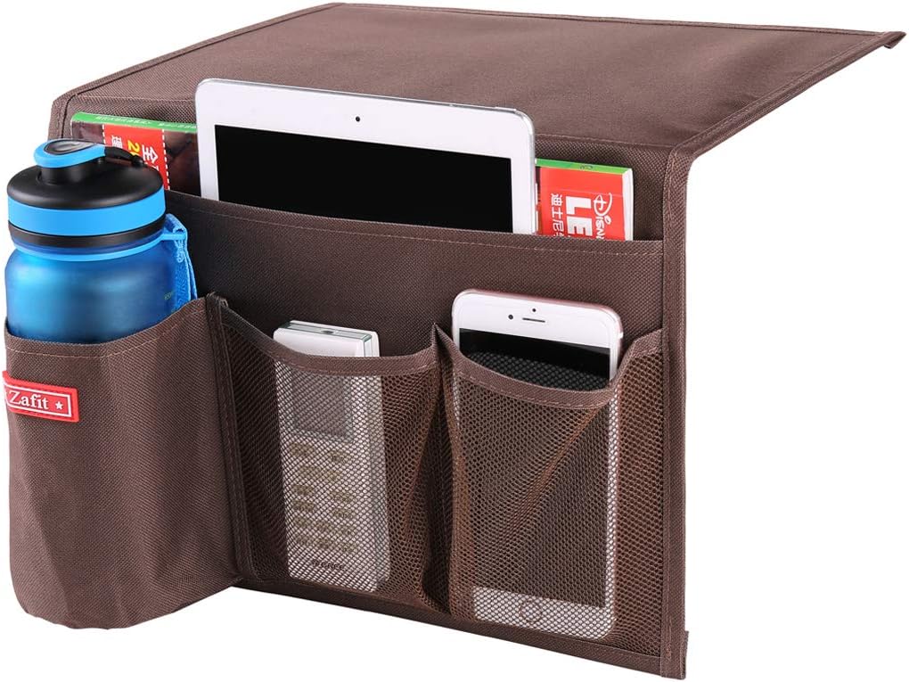 Zafit Bedside Storage Organizer, Table Cabinet Bedside Organizer Caddy for Remotes Phone Glasses (Classic 4 Pockets-Grey)
