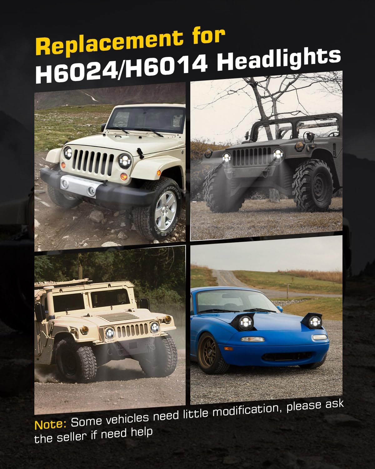 5x7 7x6 Inches LED Headlights H6054 Hi/Low Sealed Beam DOT/SAE Headlamps