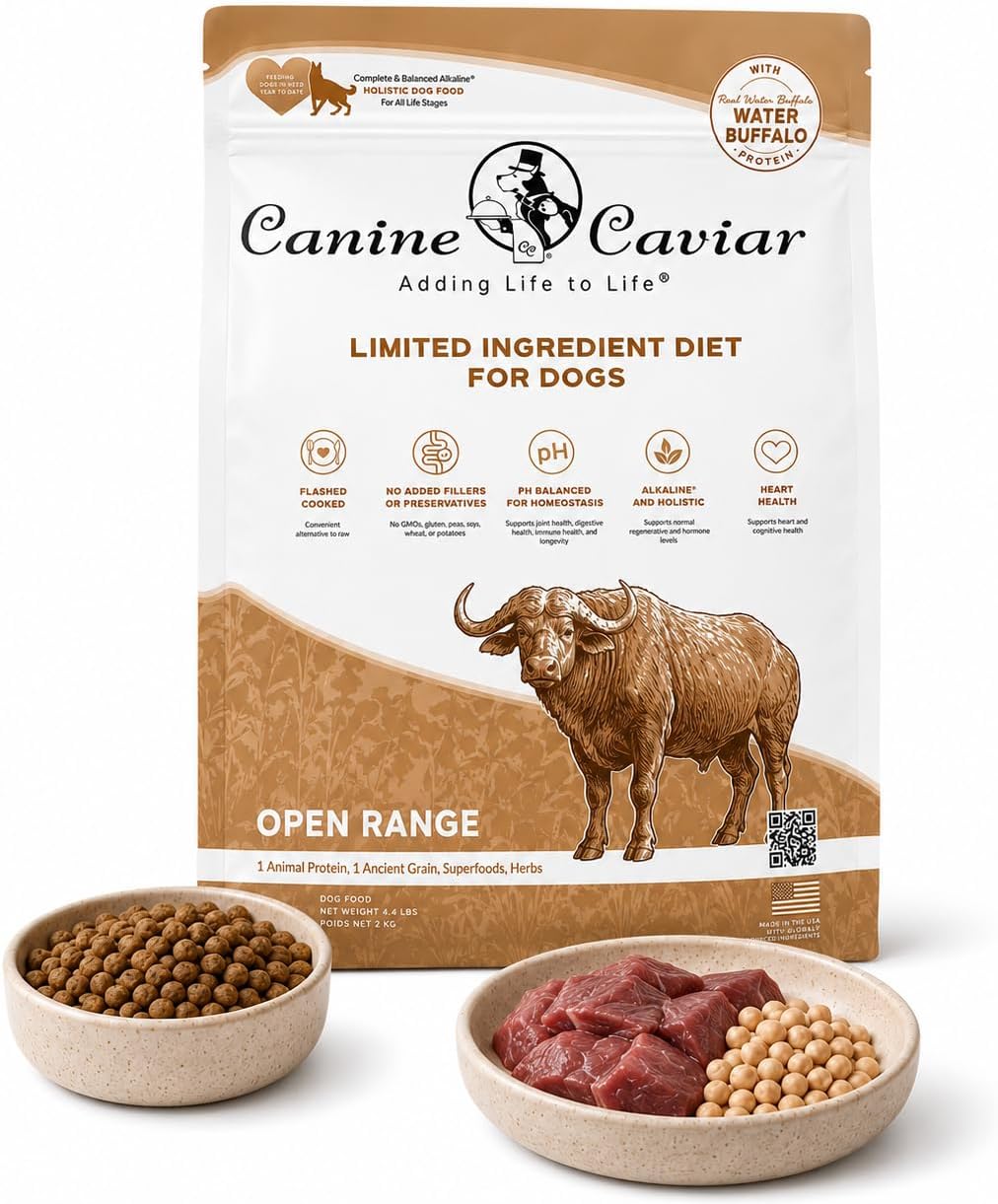 Canine Caviar - Open Range: Water Buffalo & Chickpea Alkaline Dry Dog Food, Limited Ingredients, Gluten-Free, Based on Science & Research, Veterinary Alternative Diet (22 Pound Bag)