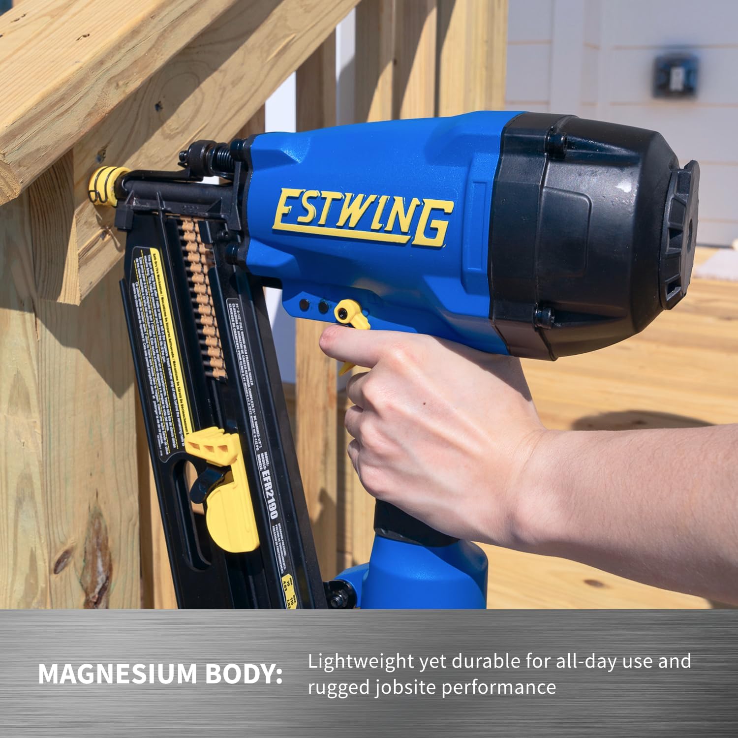 Estwing Pneumatic 21 Degree Framing Nailer, 2”–3-1/2” Framing Nails, Lightweight Magnesium Nail Gun with Depth Adjustment