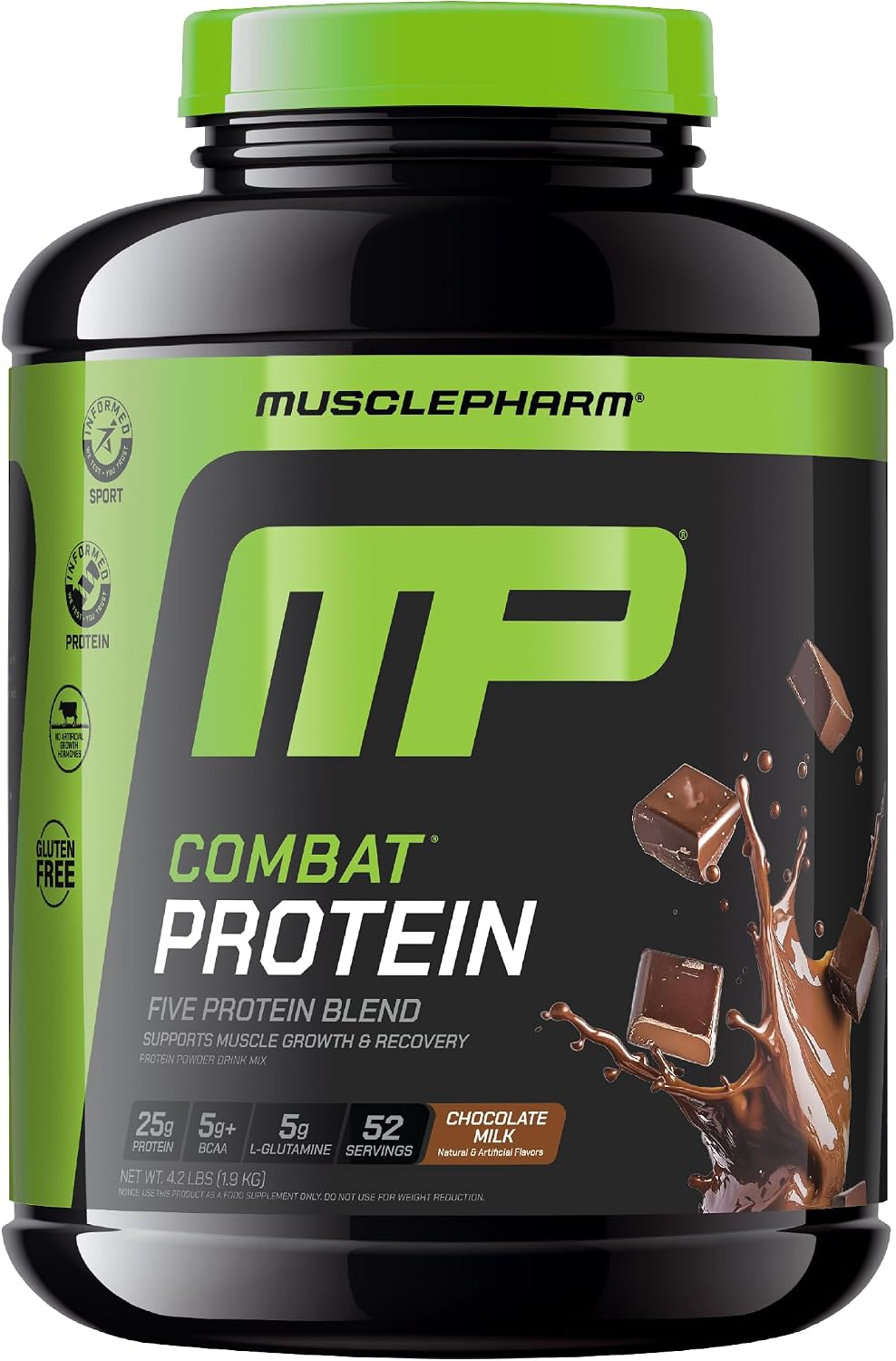 MusclePharm Combat Protein Powder Chocolate Milk - 4.2 lb - 52 Servings | Multi-Source Protein Blend, Chocolate Protein Shake, Lean Muscle Support