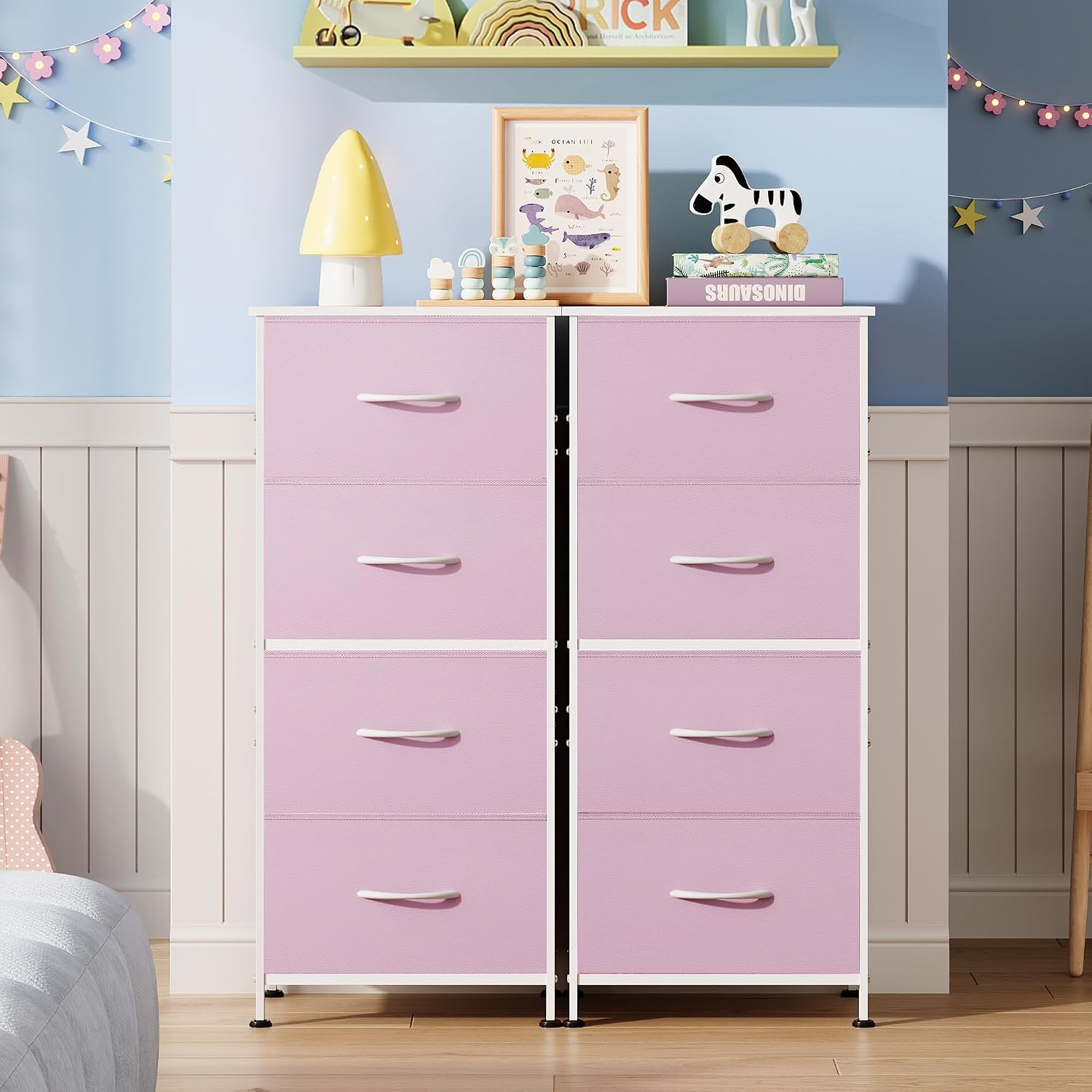 WLIVE Small Dresser Nightstand for Bedroom, 4 Drawers, Light Grey | 4 vertical fabric drawers, Space-saving tower, Bedroom or closet use, Chest of drawers, Dresser for small spaces