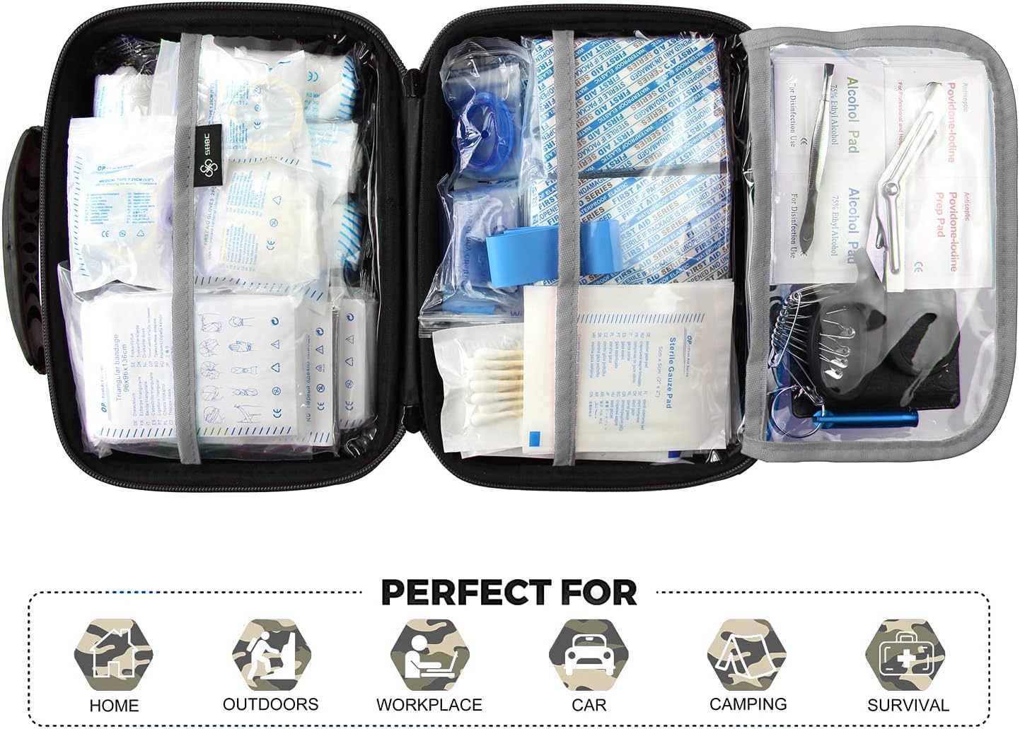 Compact First Aid Kit (228pcs) Designed for Family Emergency Care. Waterproof EVA Case and Bag is Ideal for The Car, Home, Boat, School, Camping, Hiking, Office, Sports. Protect Your Loved Ones. Red