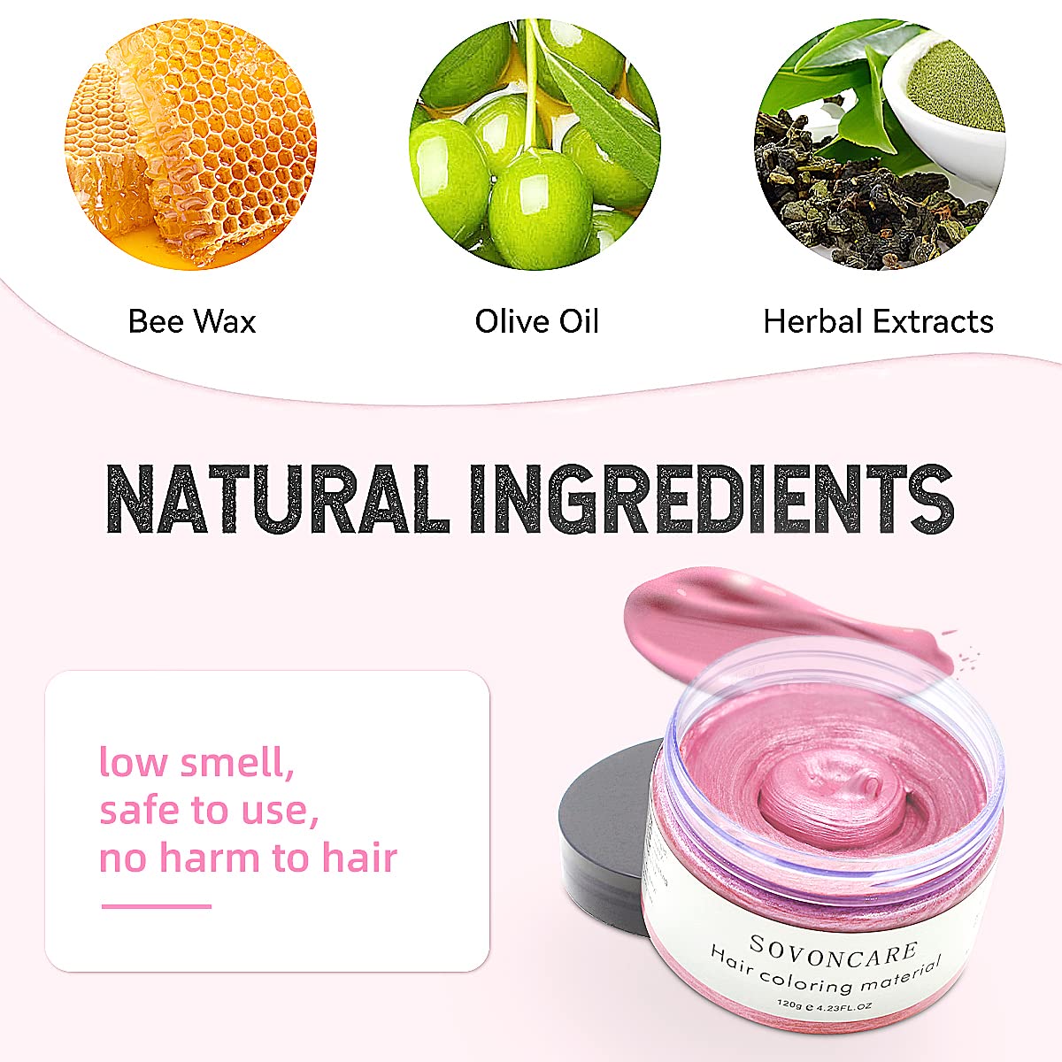 SOVONCARE Pink Hair Styling Wax, Temporary Hair Color Cream for DIY Hairstyle, Cosplay, Halloween, Date - 4.23 oz