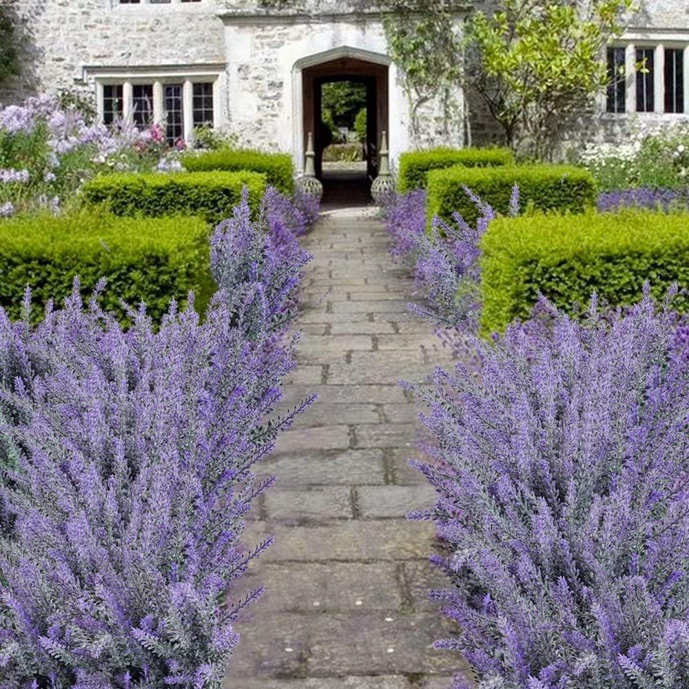 GTIDEA 4pcs Artificial Lavender Flowers Faux Purple Flocked Plastic Flowers | Artificial Flowers for Home Wedding Kitchen Garden Patio Window Box Office Table Centerpieces Indoor Outdoor Décor