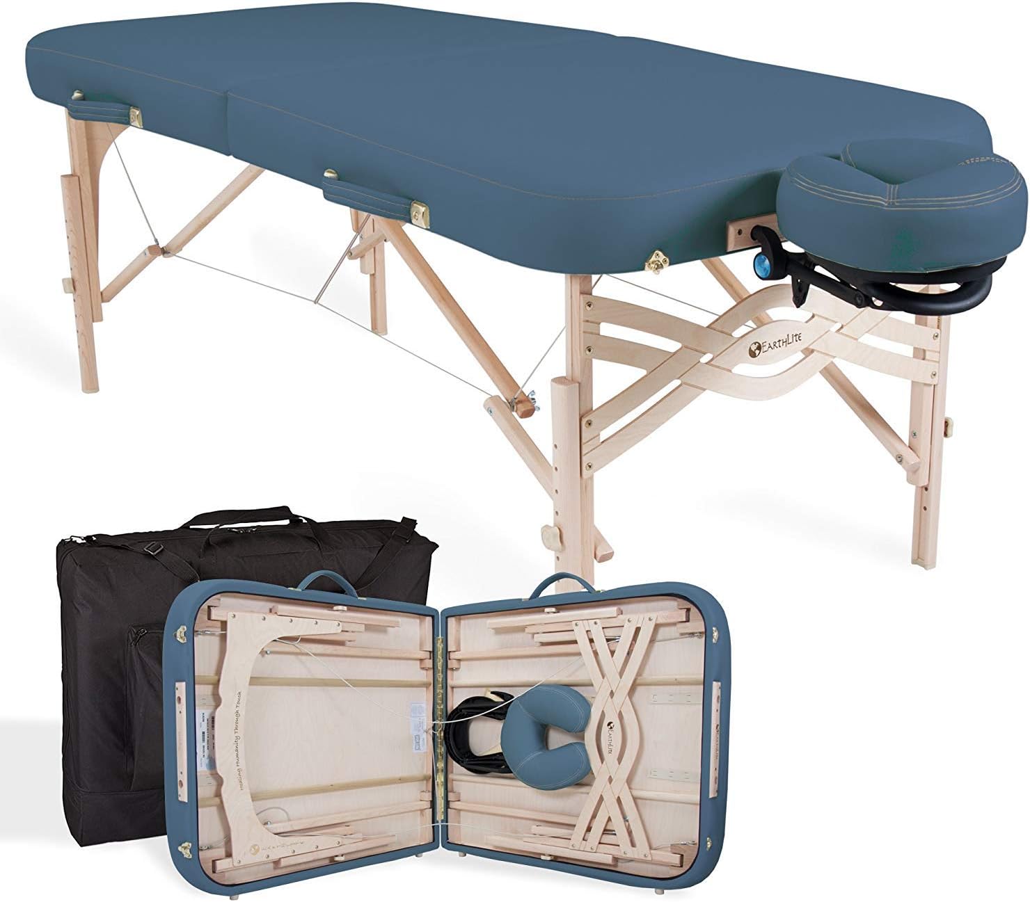 EARTHLITE Premium Portable Massage Table Package SPIRIT - Spa-Level Comfort, Deluxe Cushioning incl. Flex-Rest Face Cradle & Strata Face Pillow, Carry Case (30/32” x 73”) - Made in USA