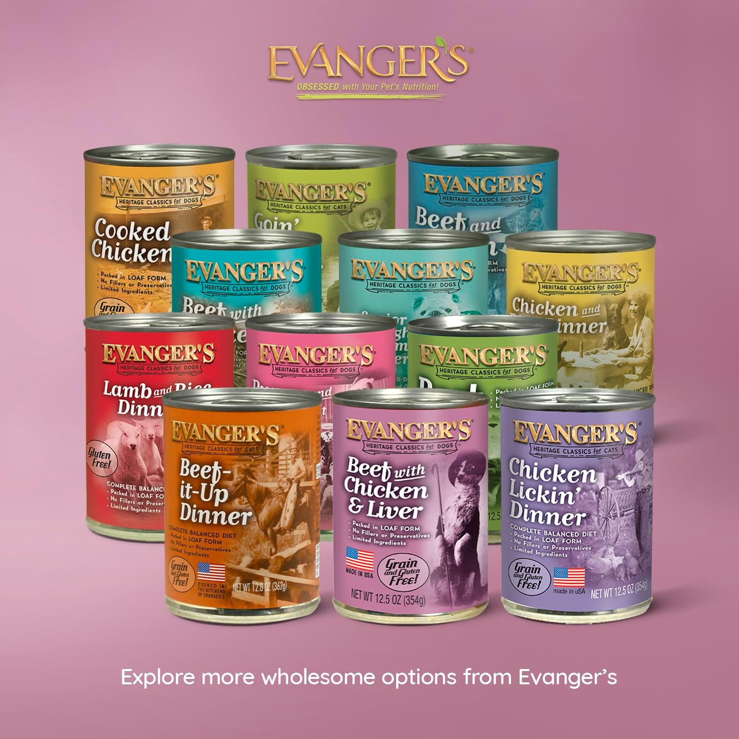 Evanger's Heritage Classic Puppy Food – 12 Count, 12.5 oz Each – Tasty Meat-Based Formula for Puppies & Underweight Dogs – Added Vitamins & Chelated Trace Minerals – Grain & Gluten Free