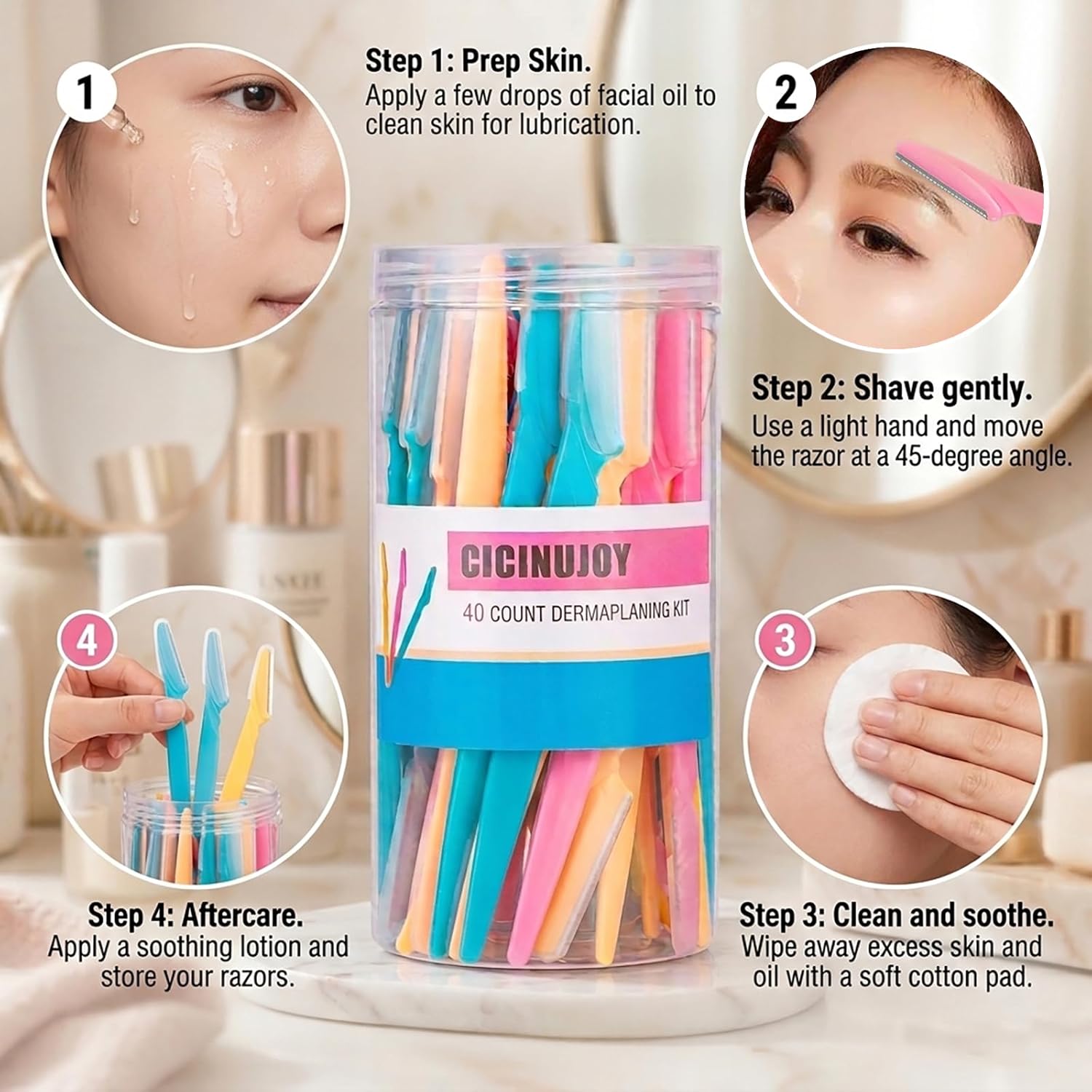 40pcs Dermaplane Razor for Women Face, Stainless Steel Eyebrow Razor