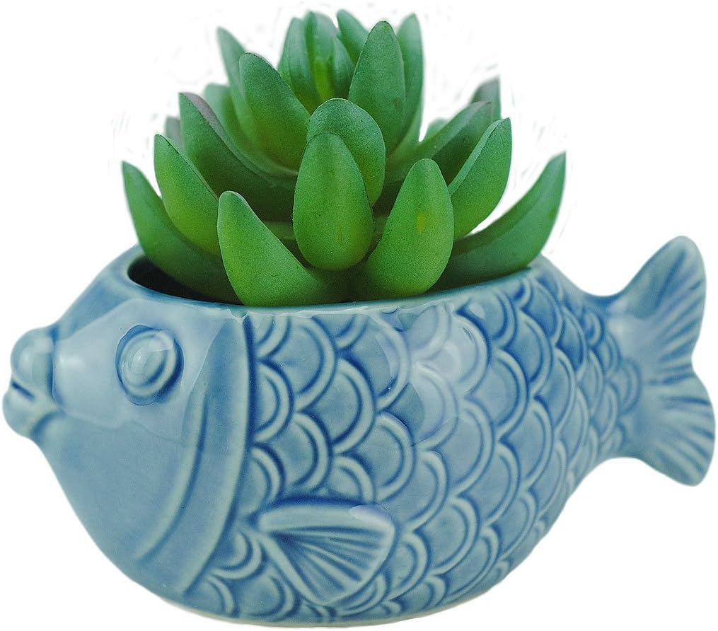 VanEnjoy 5" Ceramic Succulent Pot - Cute Ocean Blue Seashell Series, Conch Shaped Cactus Planter, Flower Pottery Bonsai (Seashell M)
