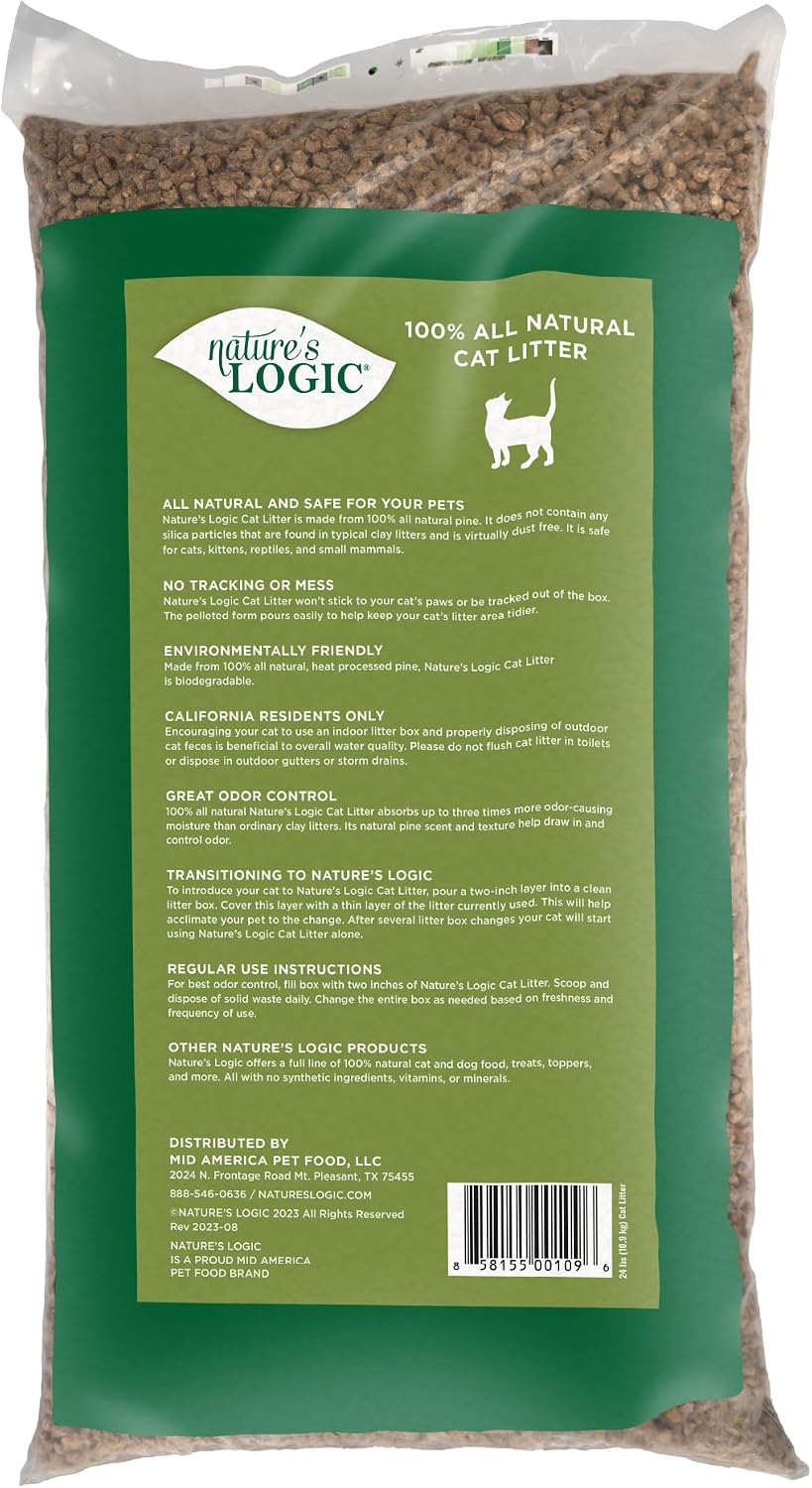 NATURE'S LOGIC Pine Pellet Cat Litter - 100% Natural - Unscented, 12 lb | 100% Natural Pine, Dust-free, Biodegradable, Safe for cats, kittens, reptiles & small pets, Highly absorbent, 12 lb bag