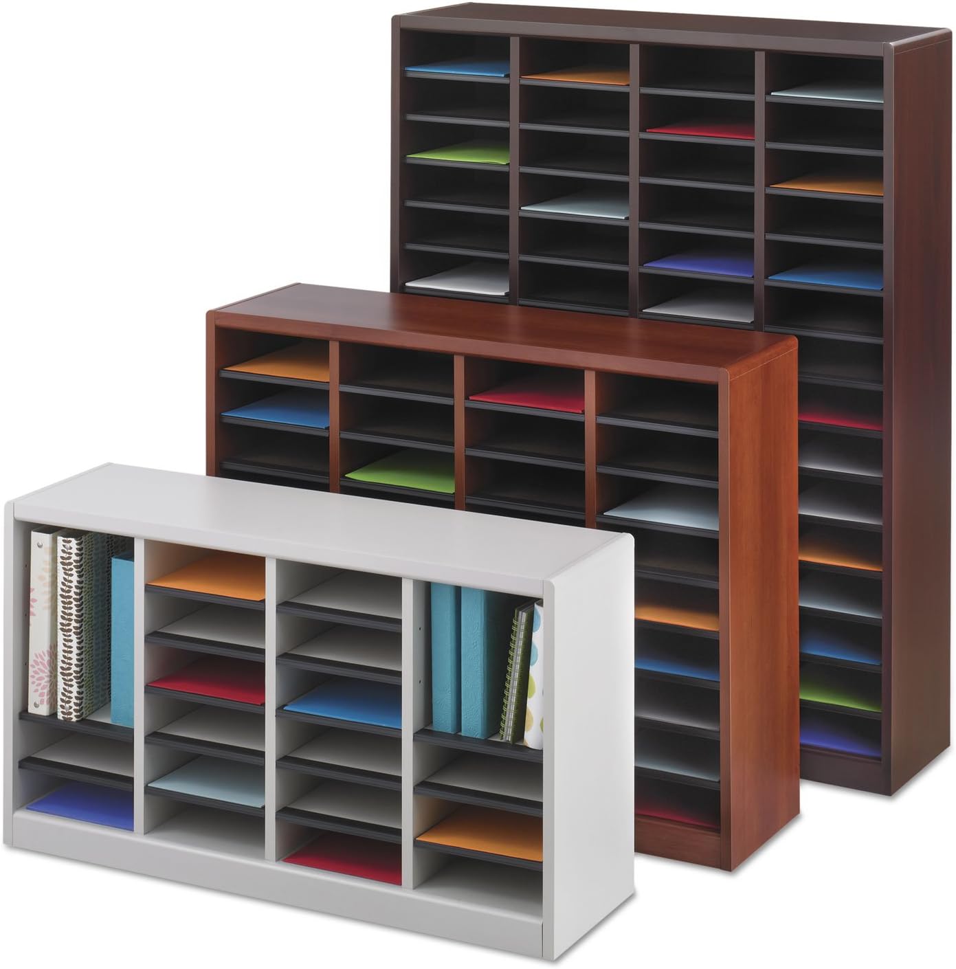 Safco Products E-Z Stor Wood Literature Organizer, 60 Compartment, 9331MH, Mahogany, Durable Construction, Removable Shelves, Plastic Label Holders