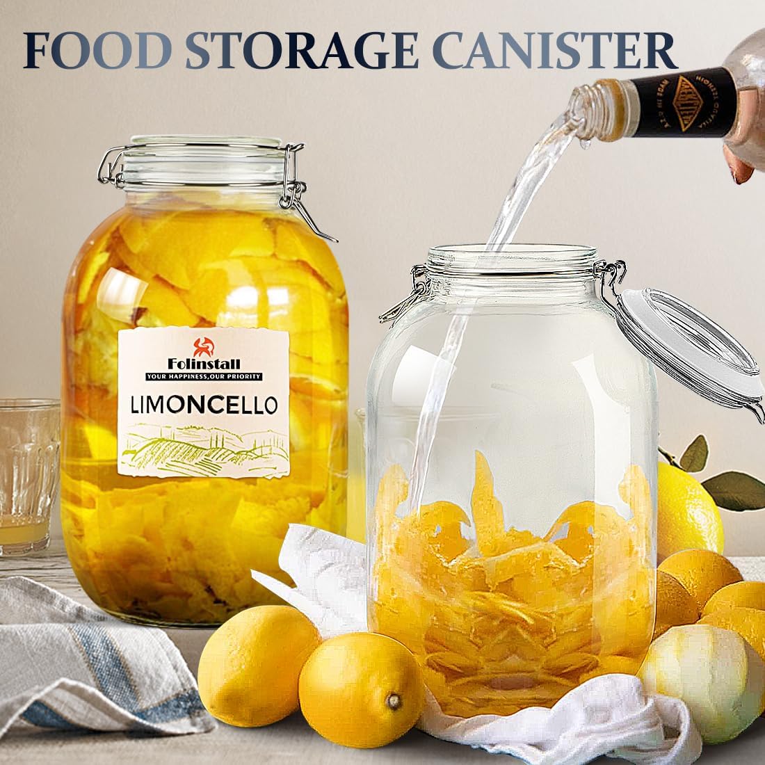 1 Gallon Glass Jar with Airtight Lid, Large Mason Jar, Pickle Jars, 128 OZ