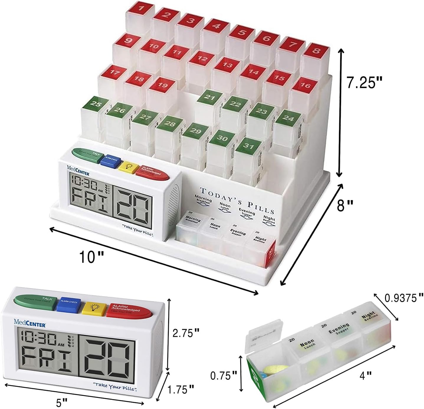 MedCenter 31-Day Pill Organizer System with 4-Time Talking Alarm