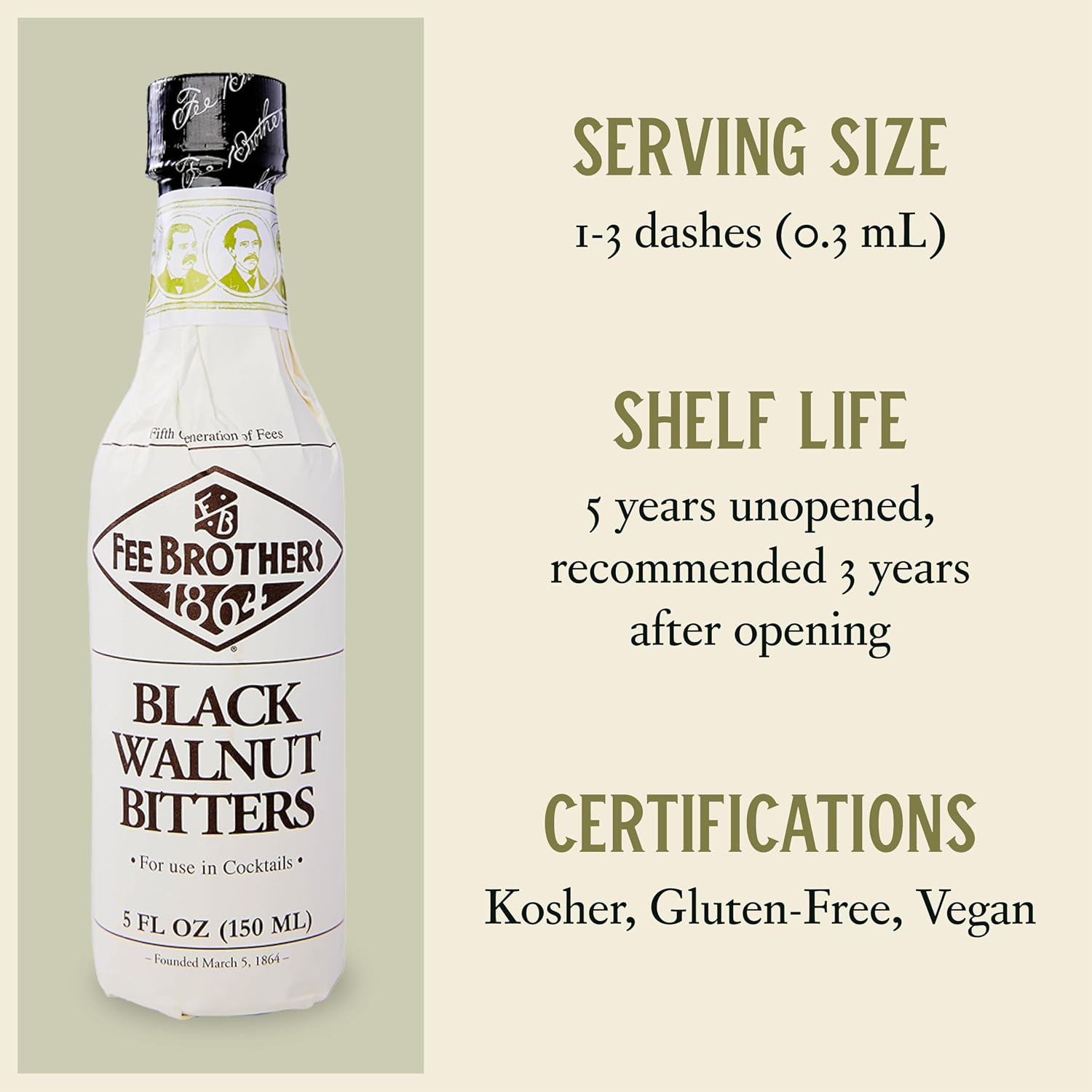 Fee Brothers Black Walnut Cocktail Bitters, 5 fl oz (150ml) | Aromatic Cocktail Mixer & Concentrated Flavoring, Gluten Free, Vegan-Friendly