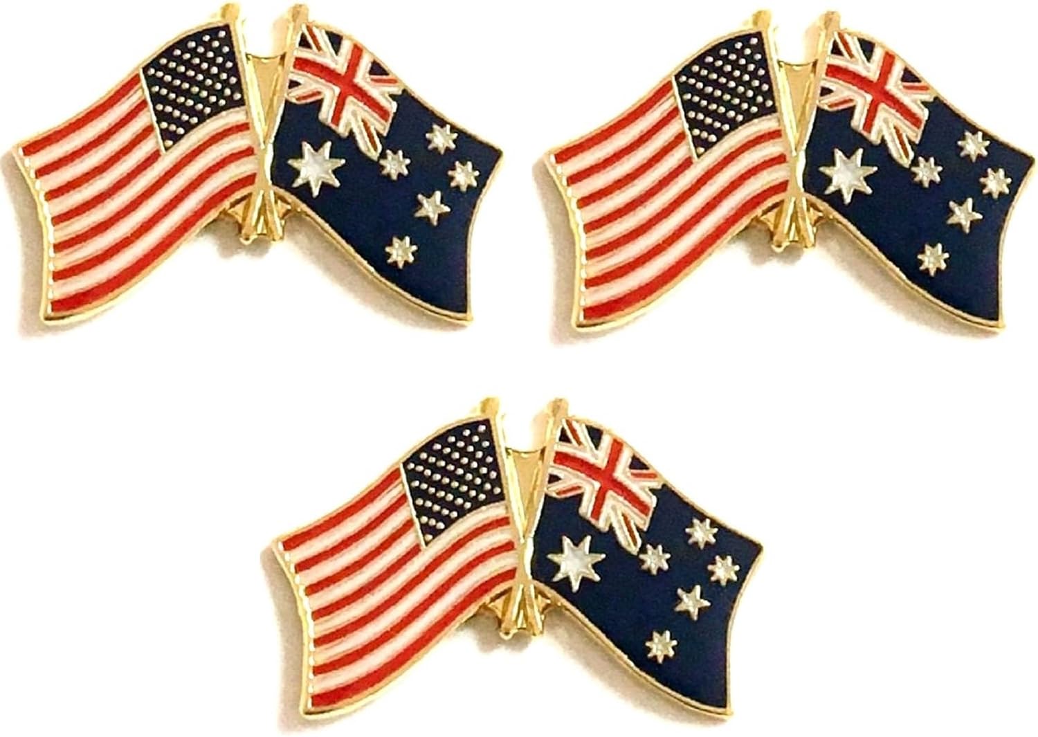 3 National Country Flag Crossed Enamel Flag Pins Pack of 3 Friendship Double Flags