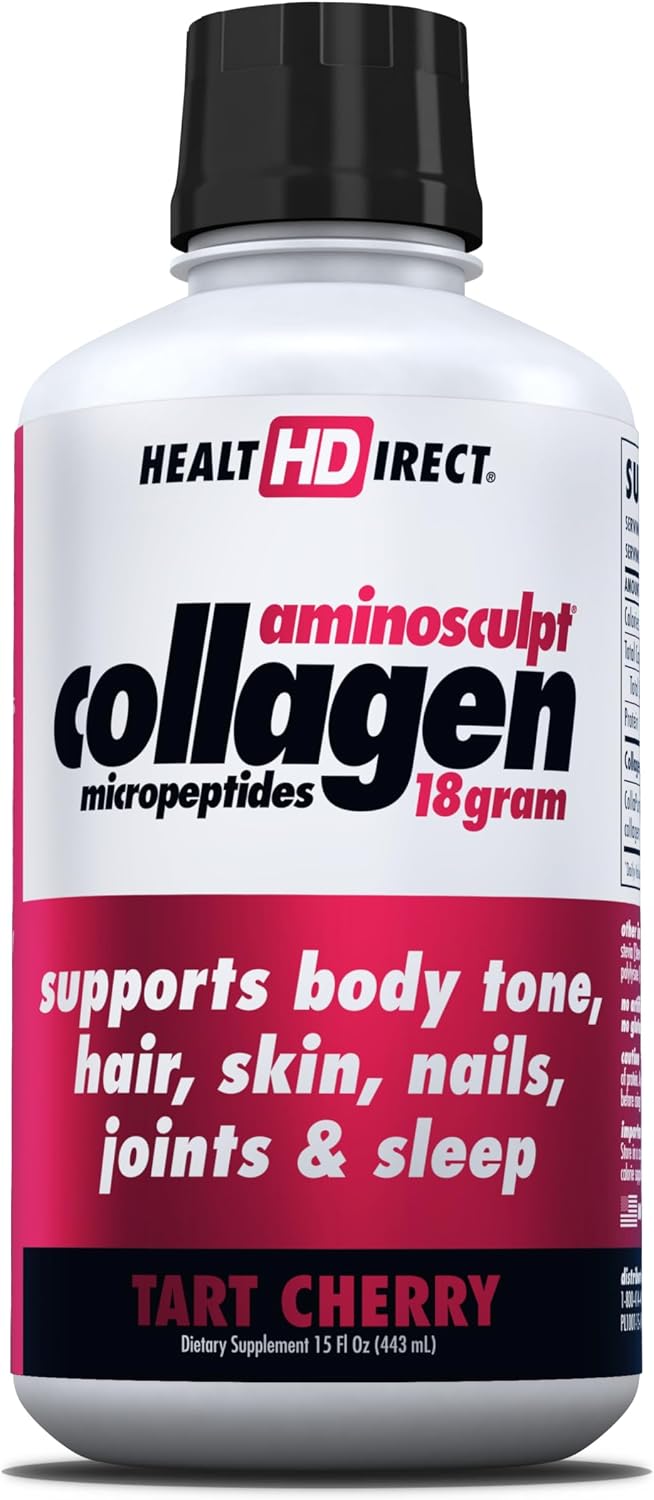 HEALTH DIRECT AminoSculpt Sugar-Free Liquid Collagen, Tart Cherry, 30 oz | High-Potency Collagen for Men & Women. Supports Hair, Skin, Nails & Joints. Medical-Grade, No Mixing, Non-GMO & Grass-Fed