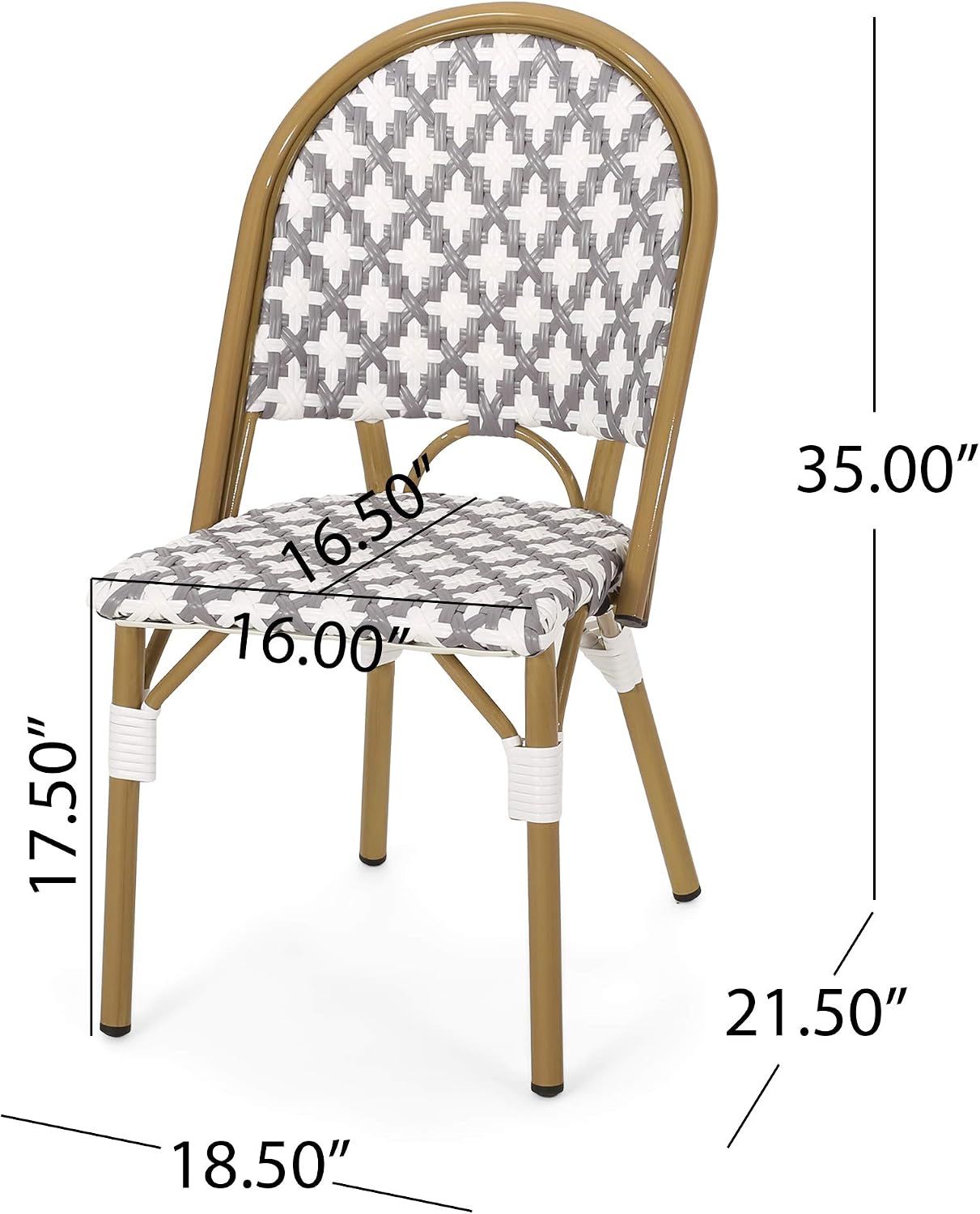Christopher Knight Home Anastasia Outdoor French Bistro Chair (Set of 2), Black + White + Bamboo Print Finish