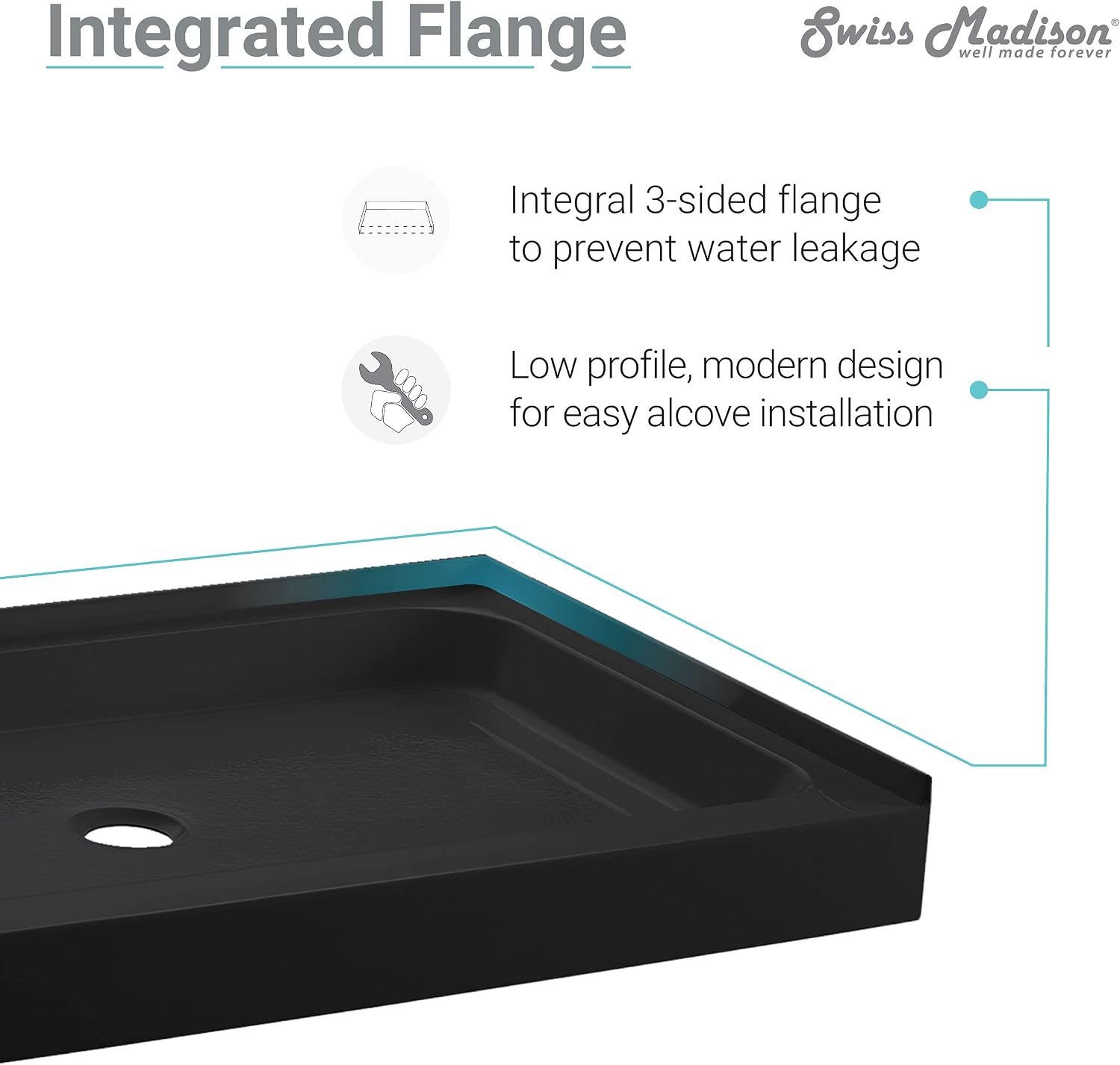 Voltaire 60" x 32" Single-Threshold, Right-Hand Drain, Shower Base in Gray
