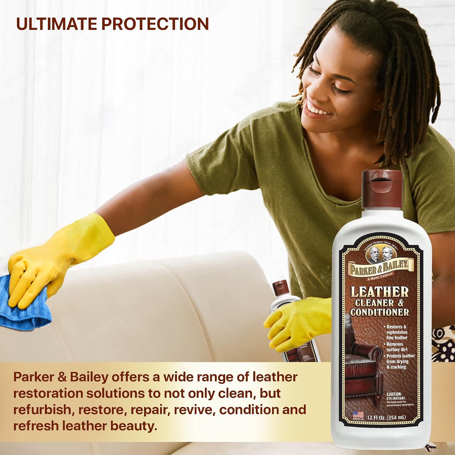 Parker & Bailey Leather Cleaner & Conditioner – Restores & Conditions, Cleaner For Upholstery or Car Interior, Car Seat Cleaner, Faux, Furniture