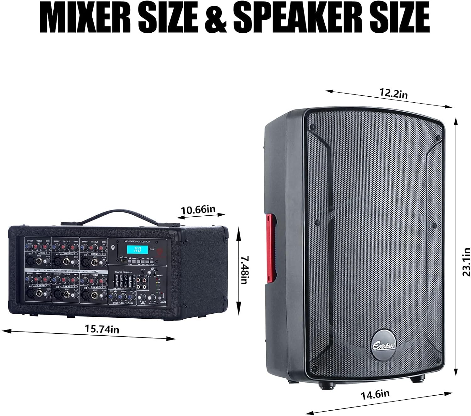 S-1202 12inch 2000W Bluetooth PA System with Powered Mixer Set | Passive Speakers with 6 Channel Mixer /Stands /Mic/ Effect Controller/ 48V Phantom