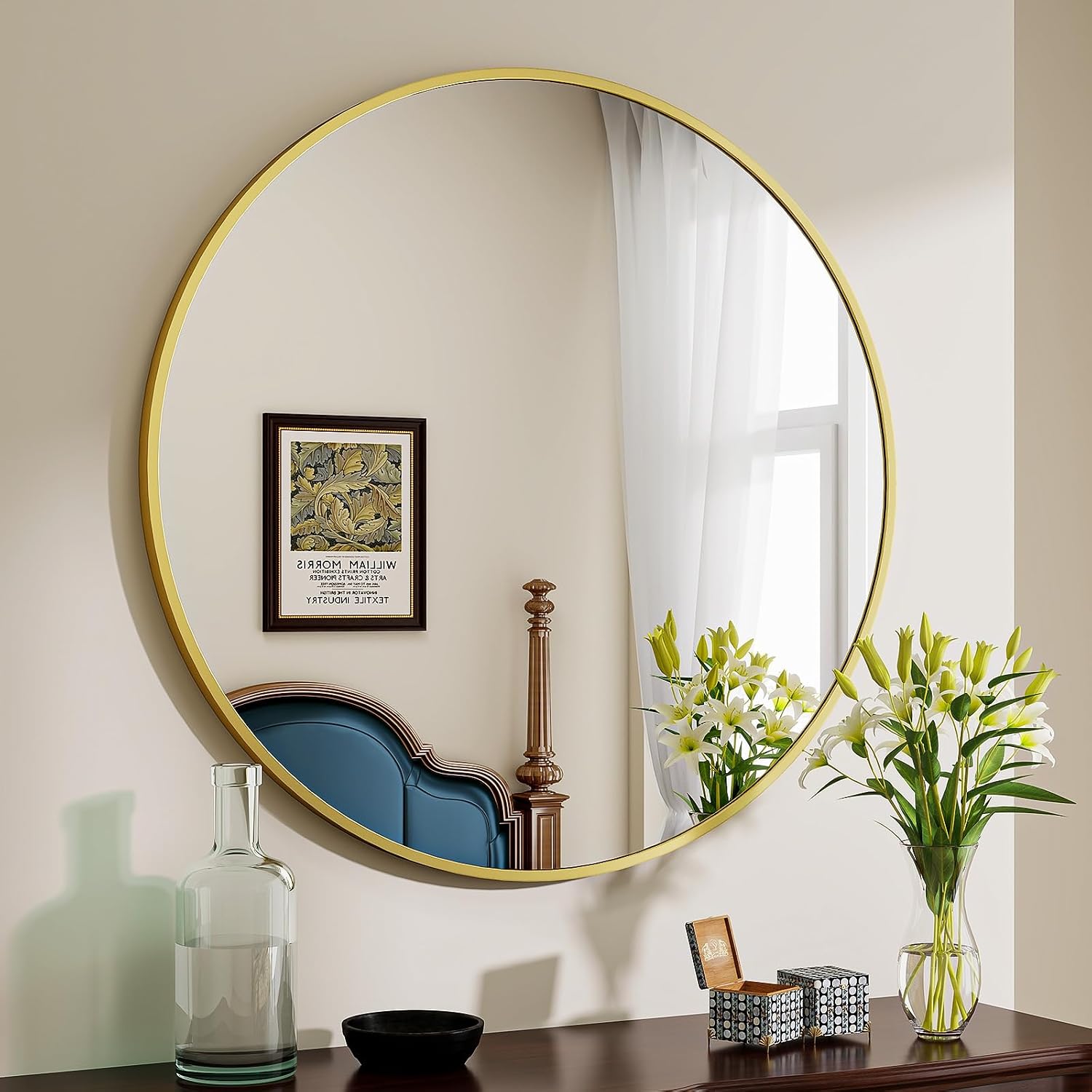BEAUTYPEAK 24 Inch Round Mirror, Metal Frame Circle Mirror, White