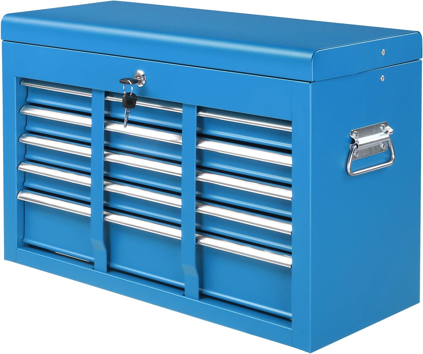 24" Metal Portable Tool Box with 5 Drawers, Lockable, Red | ToolBox with Top Storage Tray, Carry Handle, Ball Bearing Runners, Tool Chest Cabinet for Garage, Warehouse, Repair Shop