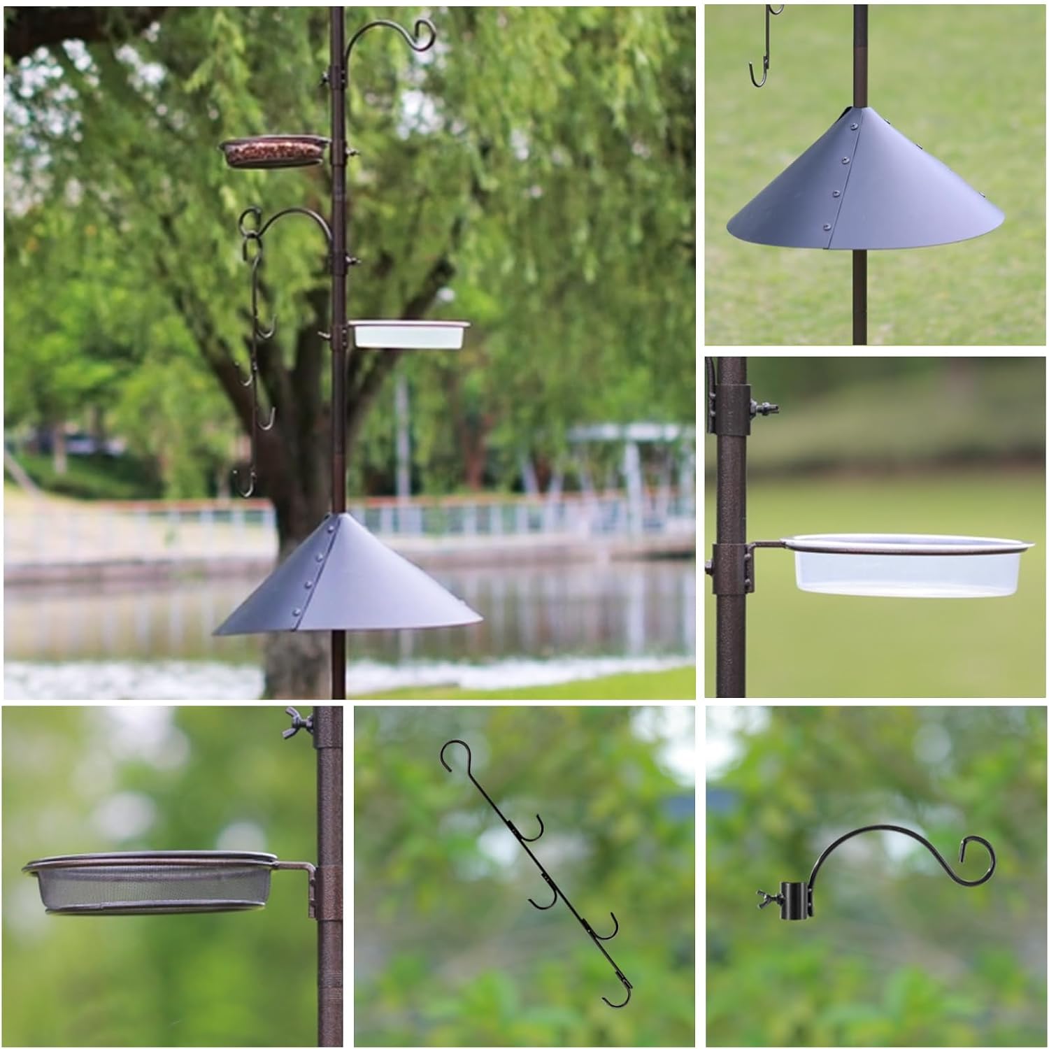 Deluxe Bird Feeding Station Kit with Multi Feeder Hanging Pole, Metal Suet Feeder, Bird Bath