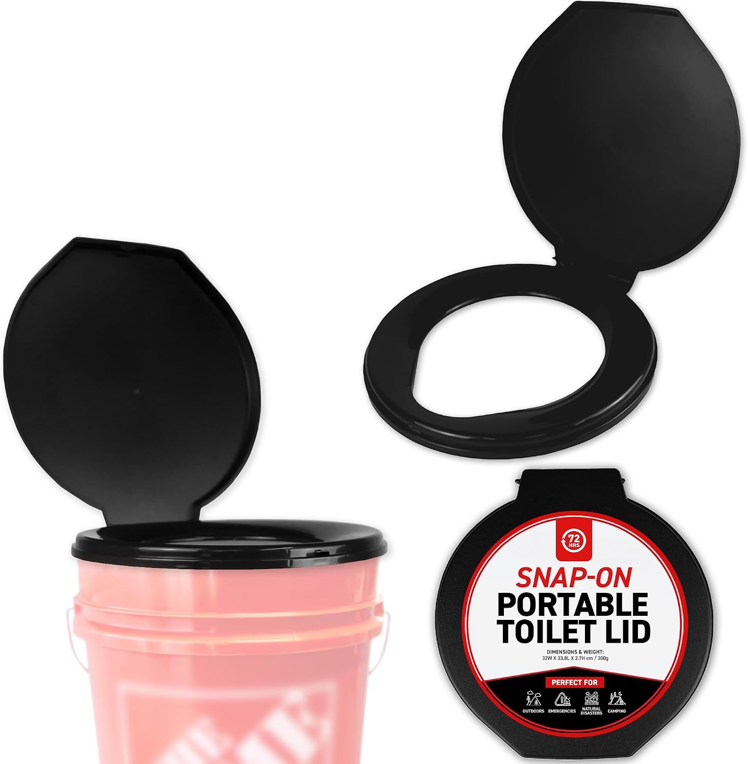 72 HRS Premium Portable Camping Toilet Seat with Lid for 5 Gallon Buckets | Portable Toilet for Outdoor Camping, Hiking, Emergency Prep, Backcountry