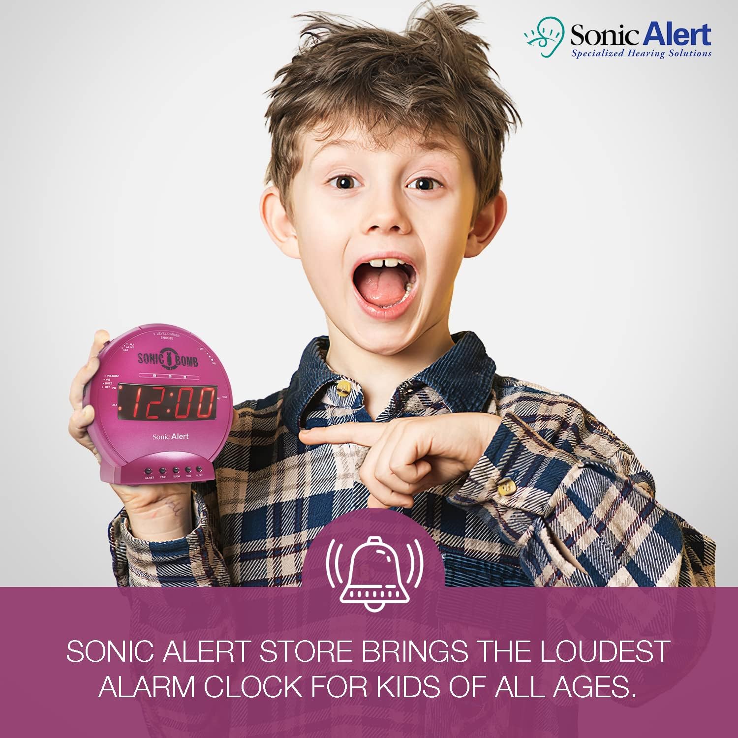 Sonic Bomb Dual Extra Loud Alarm Clock with Bed Shaker, Black | Sonic Alert Vibrating Alarm Clock Heavy Sleepers, Battery Backup | Wake with a Shake
