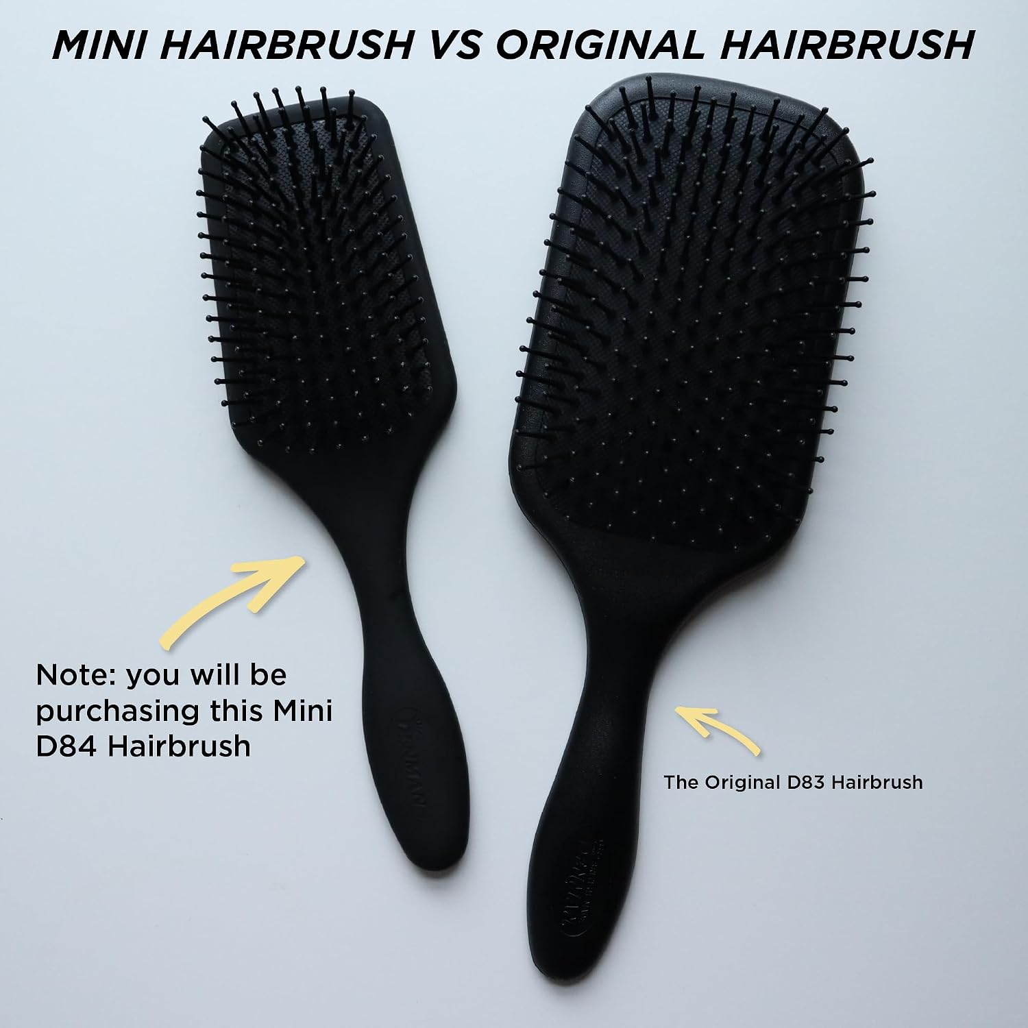 Denman (Black) Mini Paddle Cushion Hair Brush for Blow Drying, Detangling & On the Go Travel - Comfortable Styling