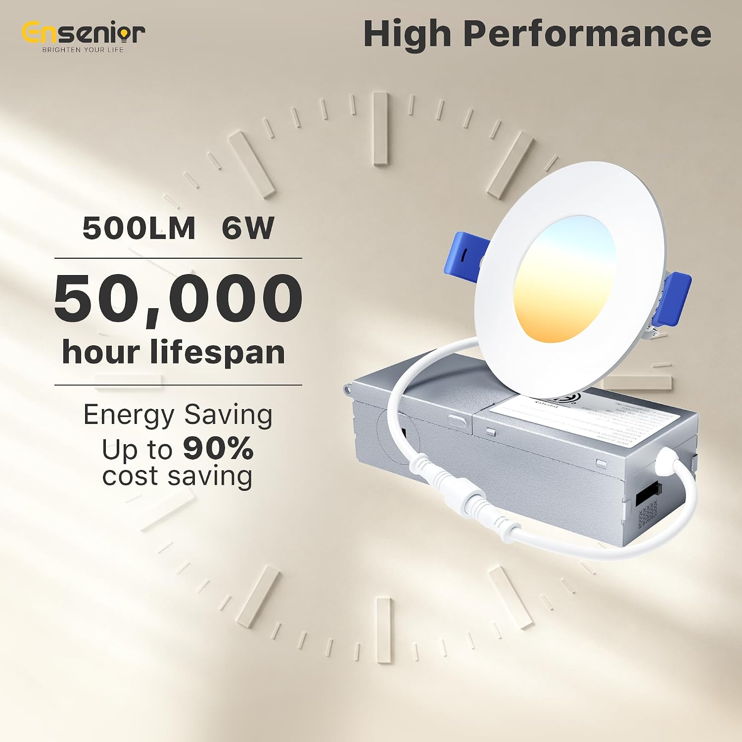 Ensenior 12 Pack 6 Inch LED Recessed Ceiling Light, 5CCT, 1200LM 12W 120V