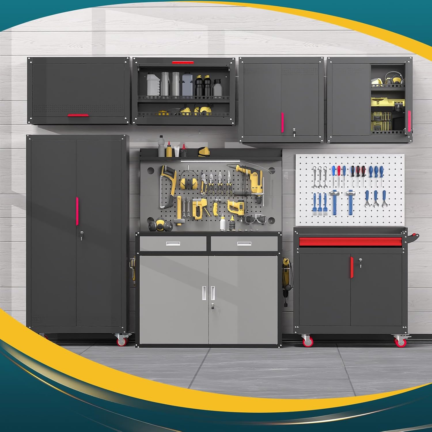 48" Heavy Duty Workbench with Drawers and Lockable Storage Cabinet- 2500 LBS Capacity Work Bench with Pegboard
