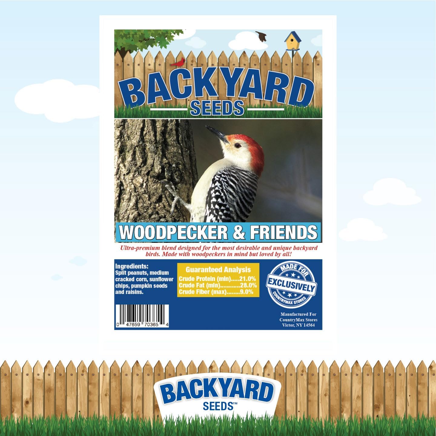 Backyard Seeds Woodpecker No-Waste Bird Seed Mix 5lbs - Premium Shelled Peanuts & Sunflower Chips, Small Bag of Wild Bird Food