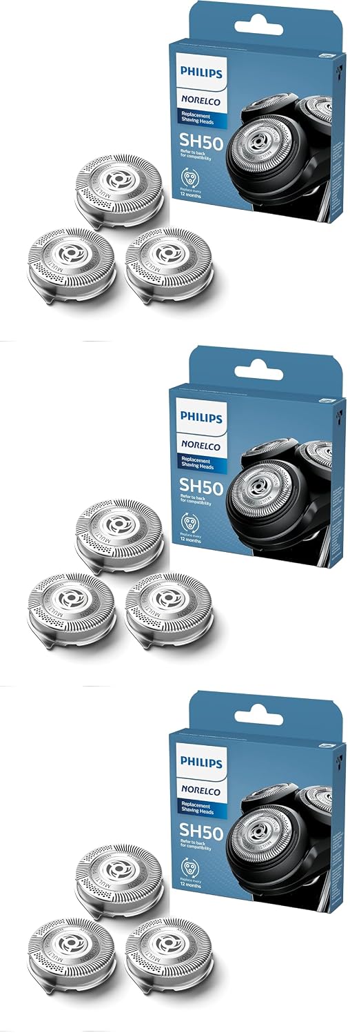 Philips Norelco Genuine Replacement Heads, 3 Count | 45 Self Sharpening MultiPrecision Blades, Compatible with Series 5000 - 6000 and AquaTouch, SH50/52