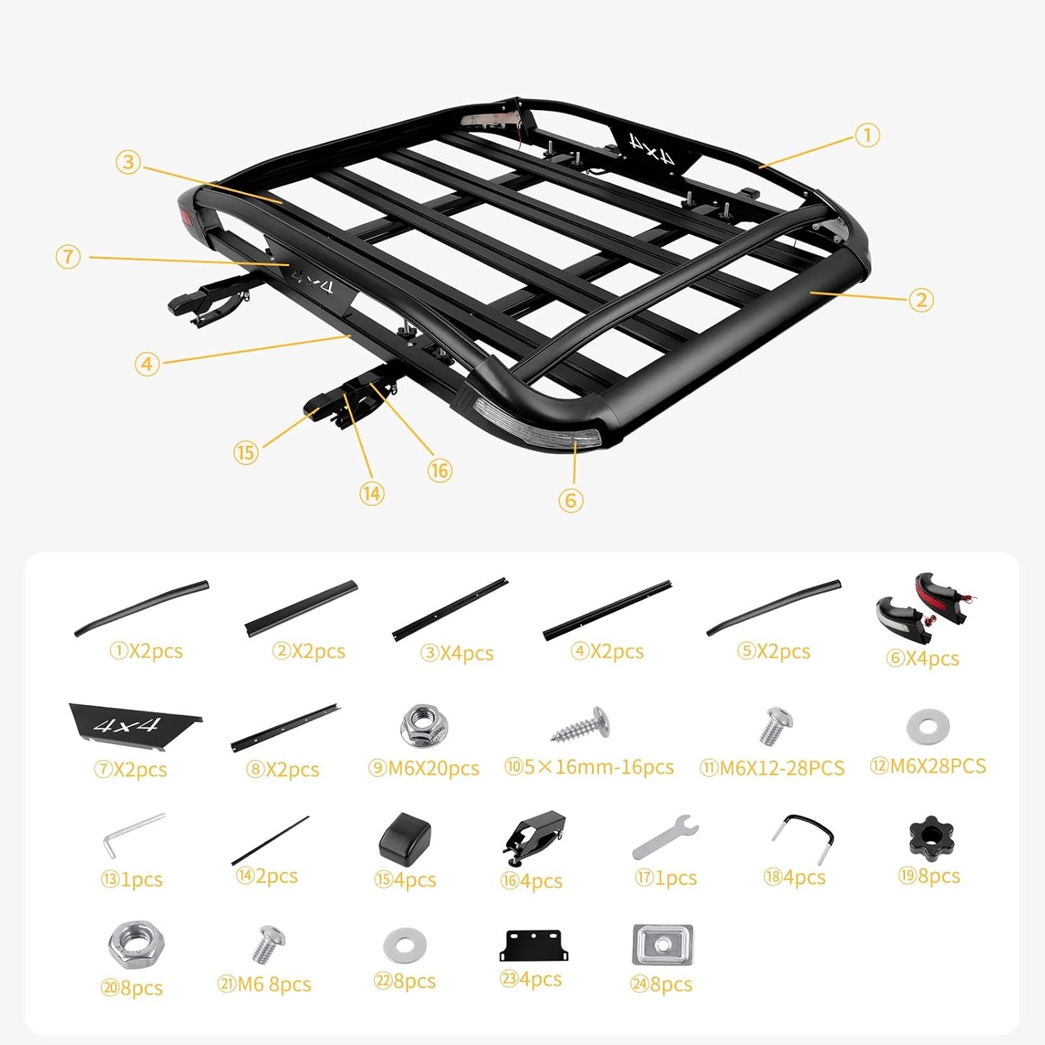 JMTBNO Roof Rack Cargo Carrier Basket, 55 * 40inch | Brake Lights, 2PCS Shark Clip Crossbars, Double Layer Aluminum, Universal for SUV Trucks Cars