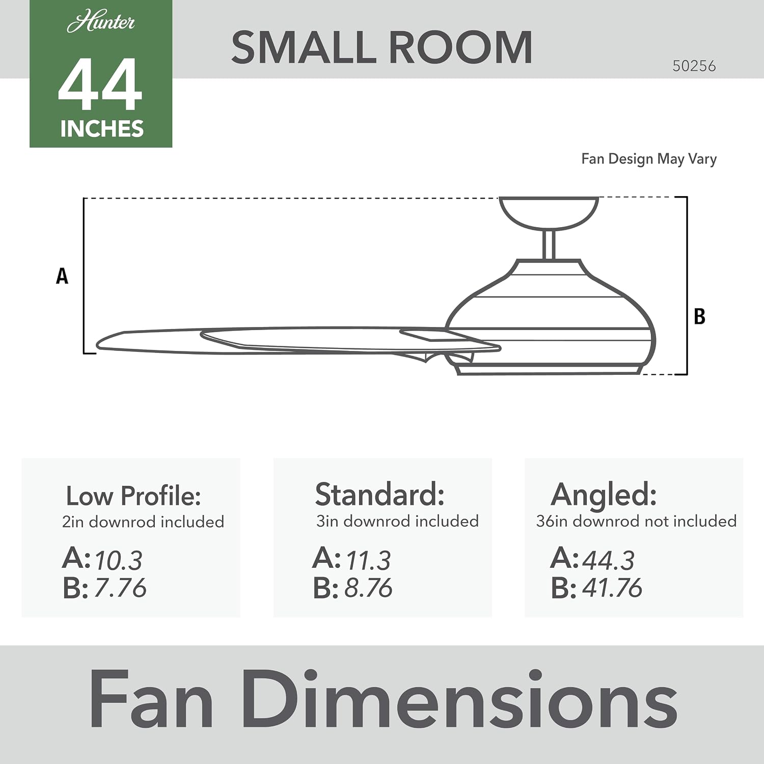 Hunter Cassius, Outdoor or Indoor, Ceiling Fan, 44 inch, Matte Black