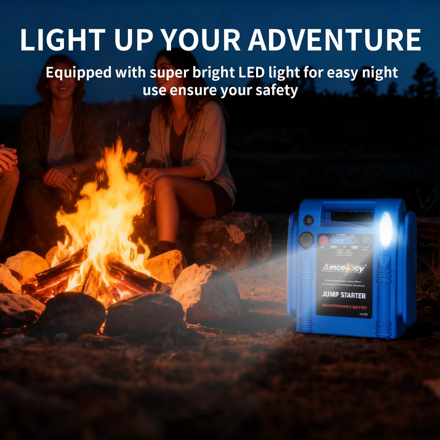 2000 Peak Amp Car Battery Jump Starter, 12V Booster for Up to 8.0L Gas & 8.0L Diesel Engines, Portable Jump Box with LED Light, USB & DC Ports