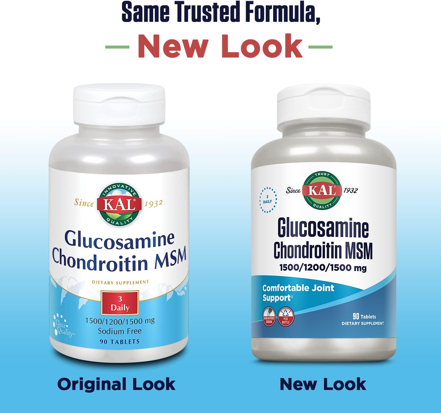 KAL Glucosamine Chondroitin MSM, Joint Support Supplement for Women and Men, 1500mg Glucosamine Sulfate, 1200mg Chondroitin, MSM, Rapid Disintegration, 60-Day Guarantee, 30 Servings, 90 Tablets