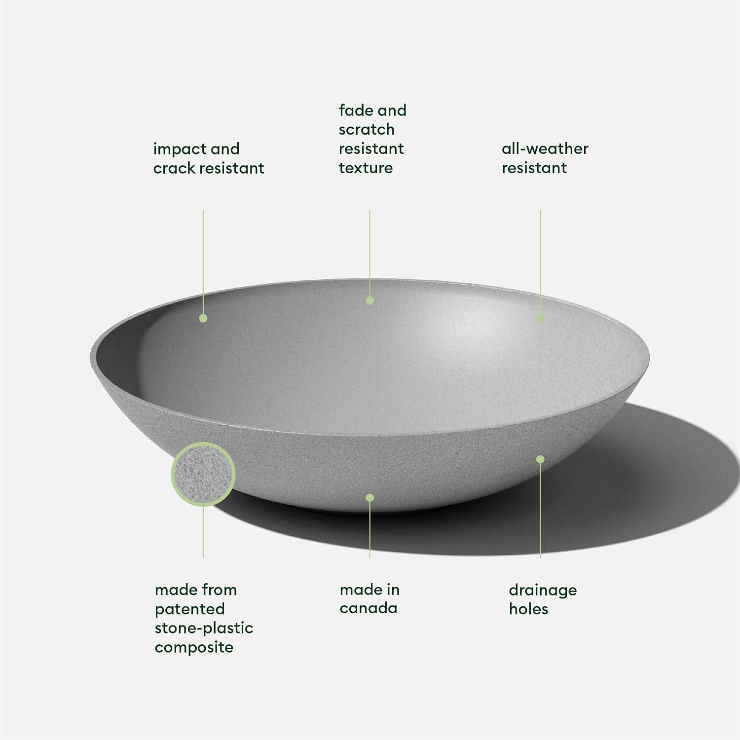 Veradek Mason Series Lane Bowl - Large Outdoor Bowl Planter | Made From a Durable Plastic-Stone Composite With Pre-Drilled Drainage Holes. Modern Patio/Tabletop Décor